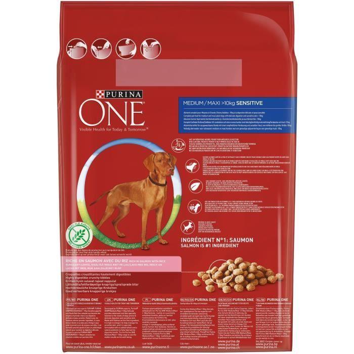 PURINA ONE Croquettes Au Saumon Et Au Riz Medium / Maxi > 10 Kg - Pour Chien Adulte Sensible De Moyenne Et Grande Taille - 2,5 Kg