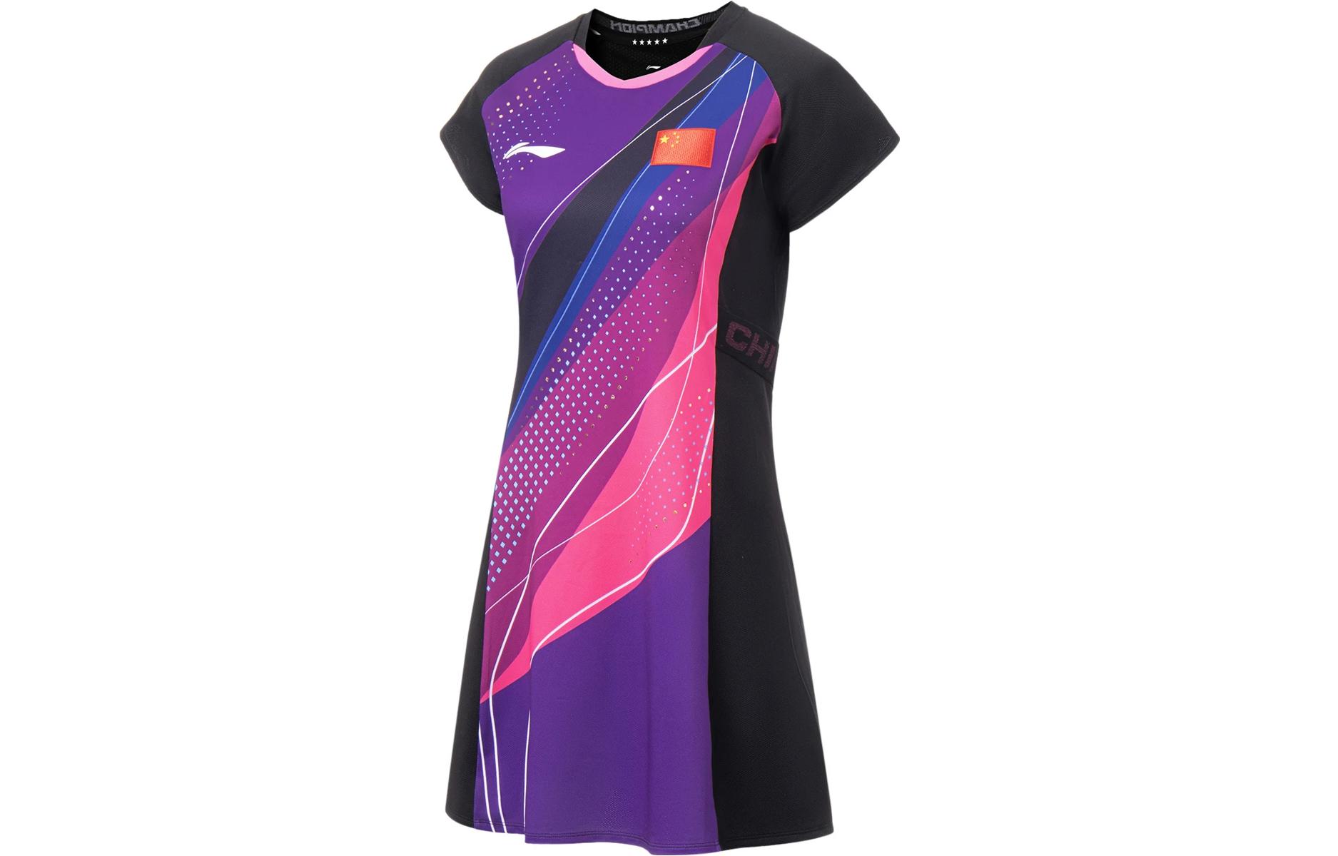 Li Ning Table Tennis Collection Short Sleeved Dress Women s Neon Lotus Pink/Black ASKT080-1 S