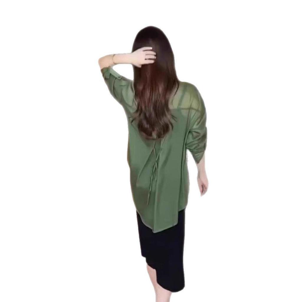 European Ice Silk Chiffon Blouse: Women's 2025 Summer Loose, Semi-Transparent Cover-Up Shirt