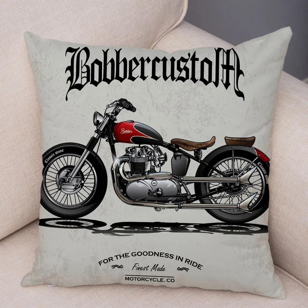 Bunter Motorrad Kissenbezug Dekor Vintage Stil Motorradrennen Kissenbezug Weicher Plüsch Kissenbezug für Sofa Zuhause Auto 45x45cm