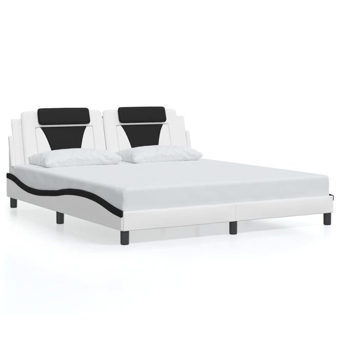 VidaXL Cadre de Lit Viana sans Matelas, Lit Rembourré avec Coussin, Lit Double, Lit Adulte Chambre, Moderne, Blanc et Noir 3208116