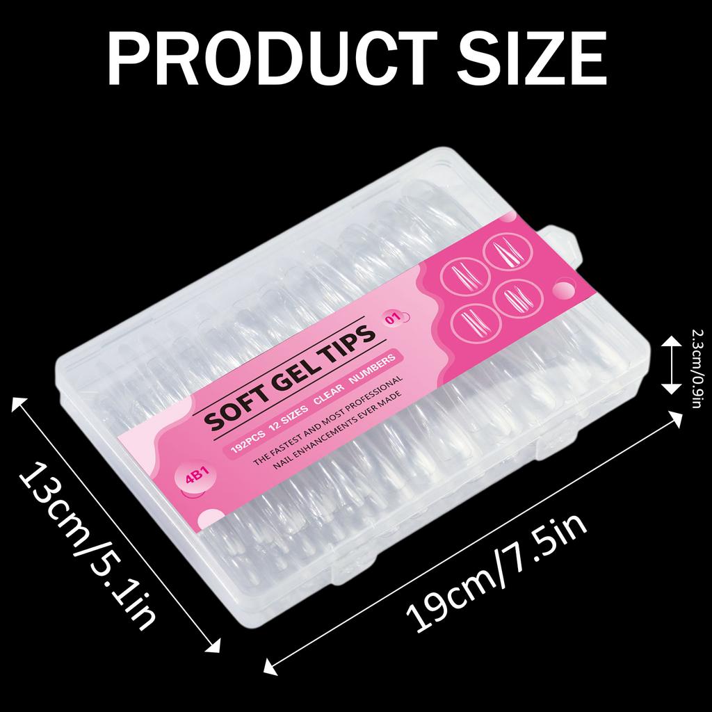 192x/Box Clear Nail Tips Soft Gels Tips Extras Long Full Cover Tips Ballerinas False Nail Nail Supplies for Acrylic Nail