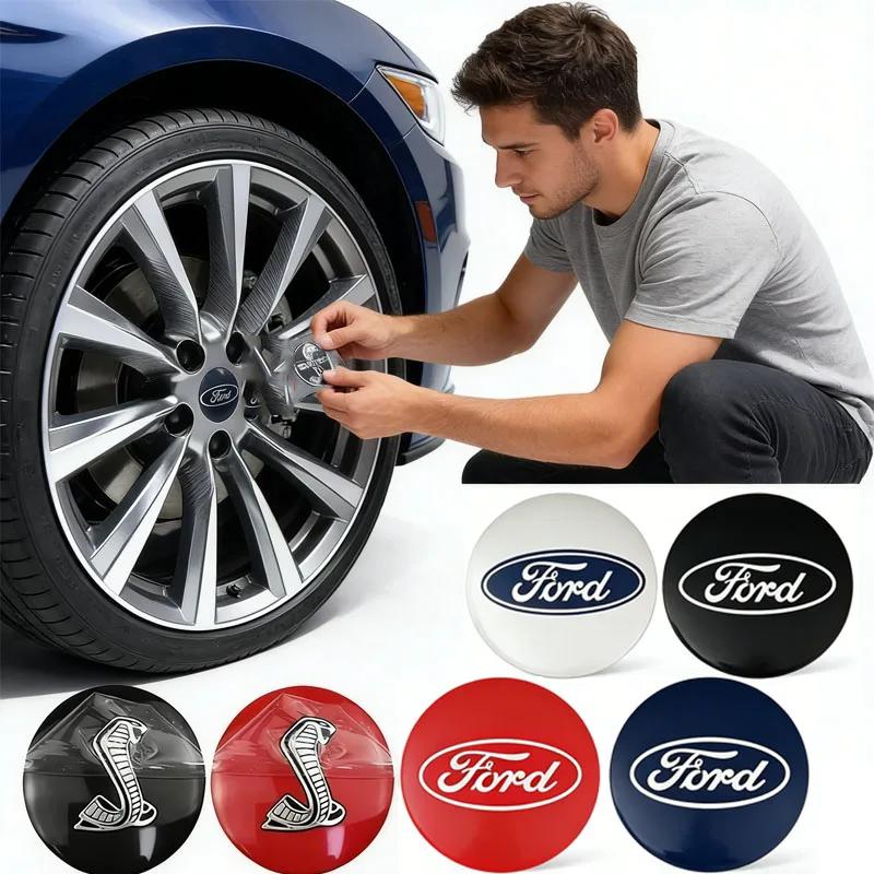 4pcs 56mm Auto Wheel Hub Center Caps Emblem Decals For Ford Fusion Ecosport F36 Kuga ST Explorer Fiesta Focus 2 Mondeo Edge Transit