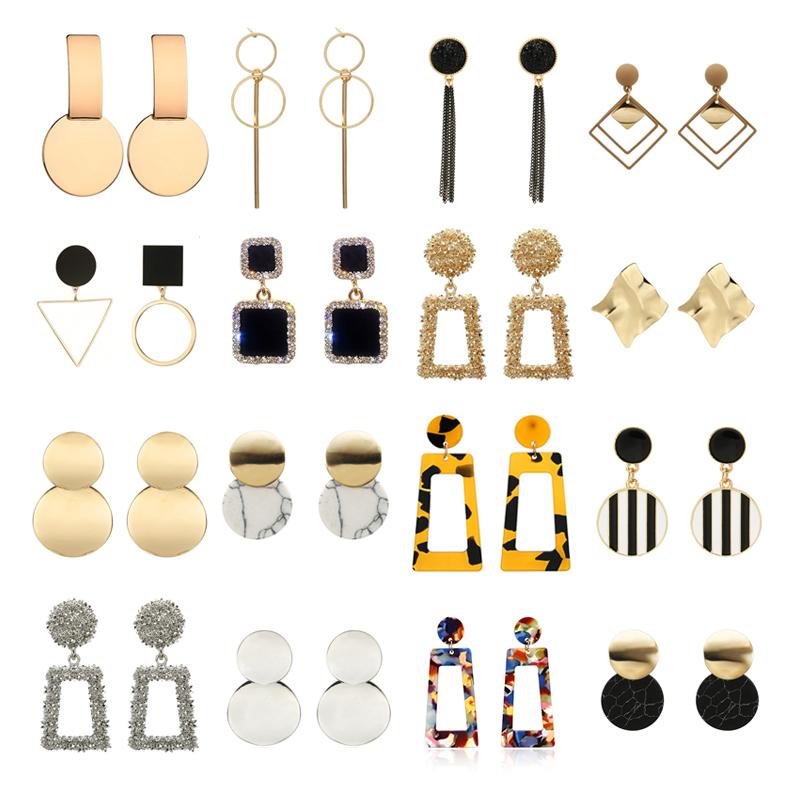 New Korean Heart Statement Drop Earrings  for Women Fashion Vintage Geometric Acrylic Dangle Hanging Earring Jewelry ear stu