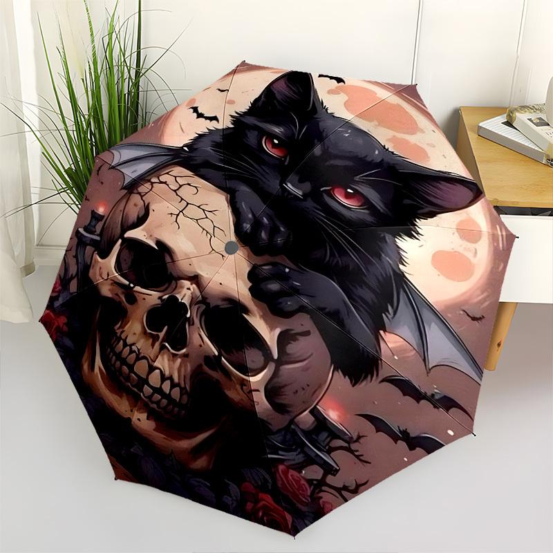 

Black Cat,Skeleton Automatic Folding umbrella Compact 8 rib Design,Unique Style,Suitable for Everyday Outdoor Use,Perfect Gift for Fri