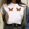 Short Sleeve Summer Fashion Women's Clothing Beautiful Watercolor Butterfly Printing White Ladies Casual Loose Personality TT-shirt