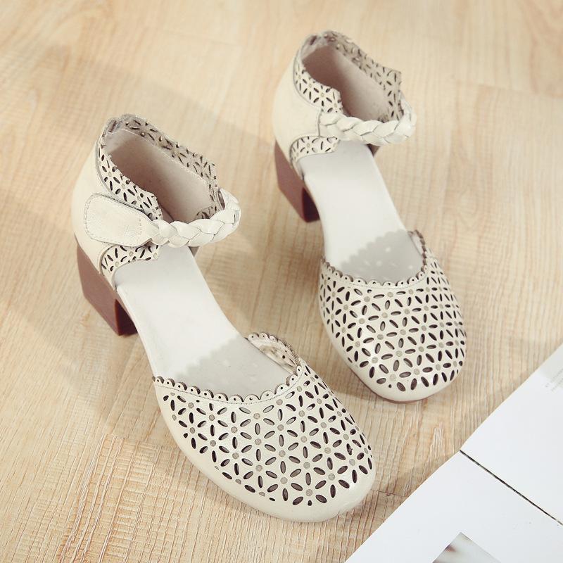 Summer New Casual Beef Tendon Sole Women's Shoes Genuine Leather Fish Mouth Sandals Women's Thick Heel Soft Sole Hole Shoes