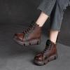 Johnature 2023 Autumn Winter New Retro Short Boots Women Genuine Leather Mixed Colors Thick Soled Versatile Platform Shoes