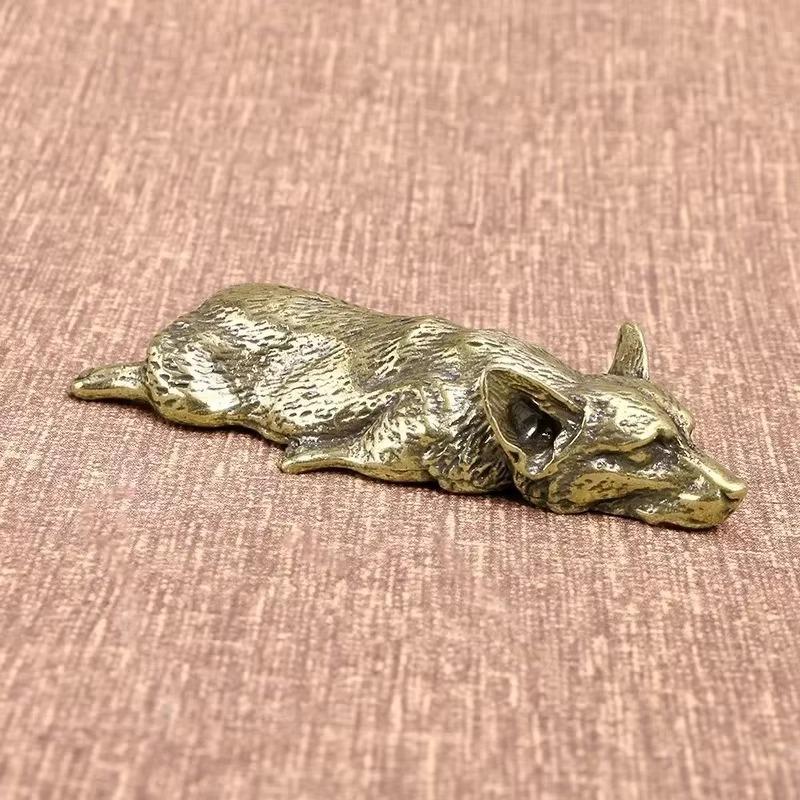 Antique Brass Corgi Dog Micro Carving Handicraft Creative Metal Dog Tabletop Decoration Antique Home Decoration Dog Tea Pet