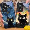 Cute Little Cat Black For Oppo A79 5G 58 78 74 60 4G Reno 11F Realme GT 6 11 Note 50 10 C55 X2 Tempered Glass Black Phone Case