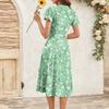 Rochie Midi Elegantă Retro de Vară pentru Femei cu Mâneci Volan V-Gât
