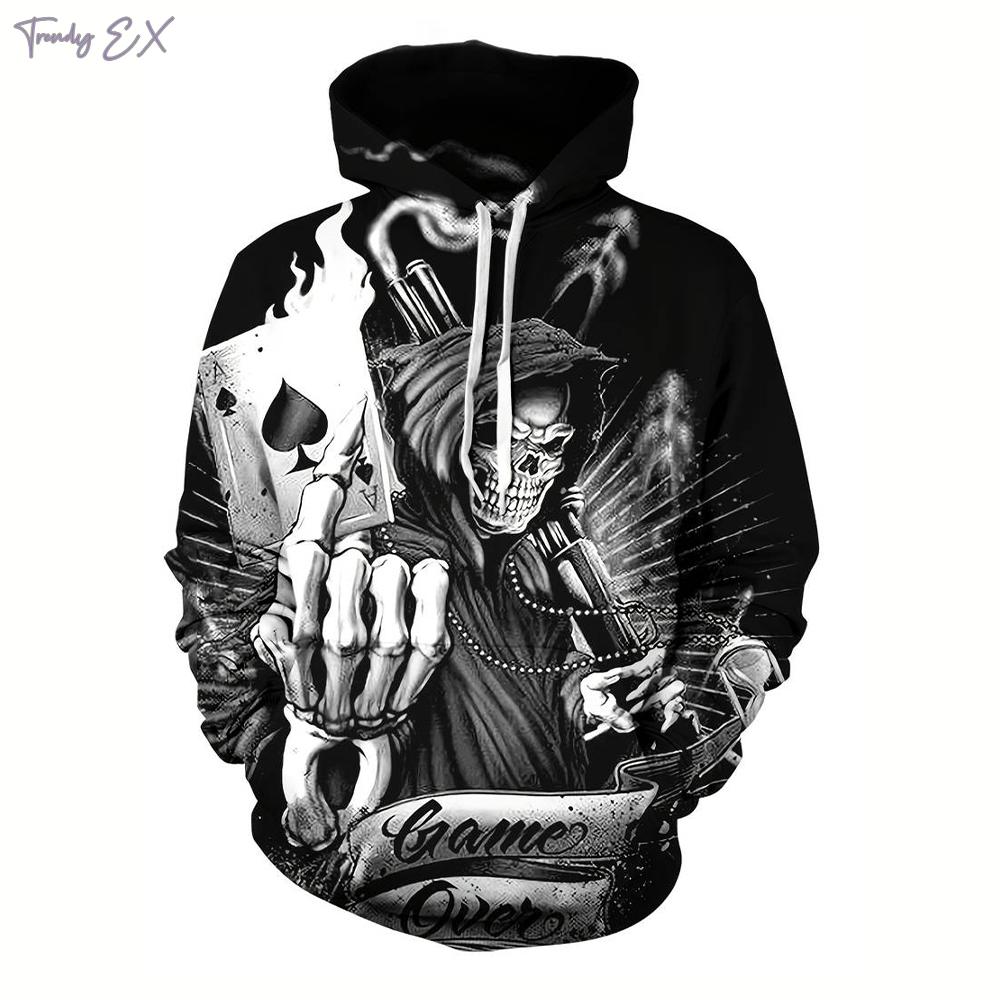Hooded Sweatshirt Man 3D Digital Skull Graphic Hoodies Casual Kangaroo Pocket Long Sleeve Hoodie Men Autumn New in Sweatshirts