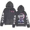 Anime Demon Slayer Akaza Eyes Graphic Zipper Hoodie Fashion Vintage Zip Up Sweatshirts Men's Women's Oversized Pullovers