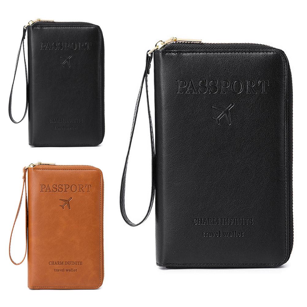 PU Leather Passport Holder Large Capacity Simple Fashion Multi-functional Ticket, Credit Card Bag Wallet Zipper Passport Bag