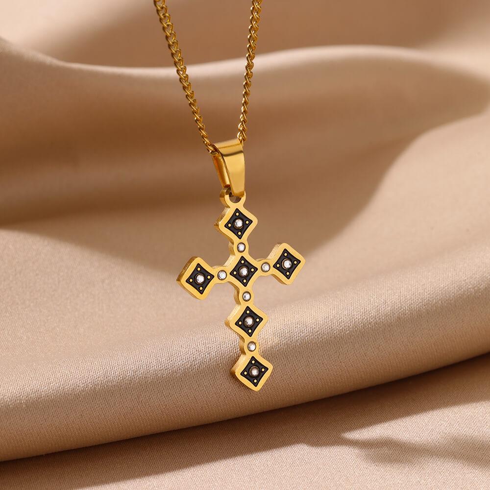 Gothic Black Enamel Cross Pendant Necklaces Stainless Steel Necklace for Women Vacation Party Charm Jewelry Accessorie Gift