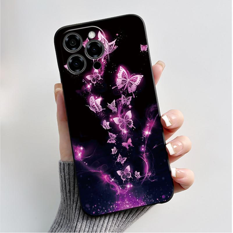 Per Custodia Doogee Note 58 Pro Lusso Moda Pattern Farfalle Fiori Nero Morbido TPU Silicone Cover Posteriore Telefono Cassa Antiurto