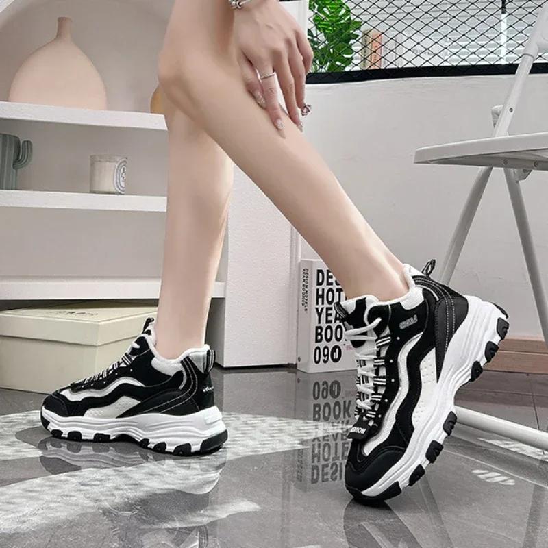 Fashion Lace-up Sports Platform Chunky Black Women's Snow Boots Shoes for Woman with Laces Sneakers Boot Female Anti Skid New Rock Y2k