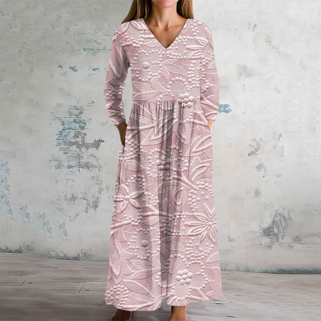 Women's Fashion Dress Spring V-neck Long Sleeve Dress