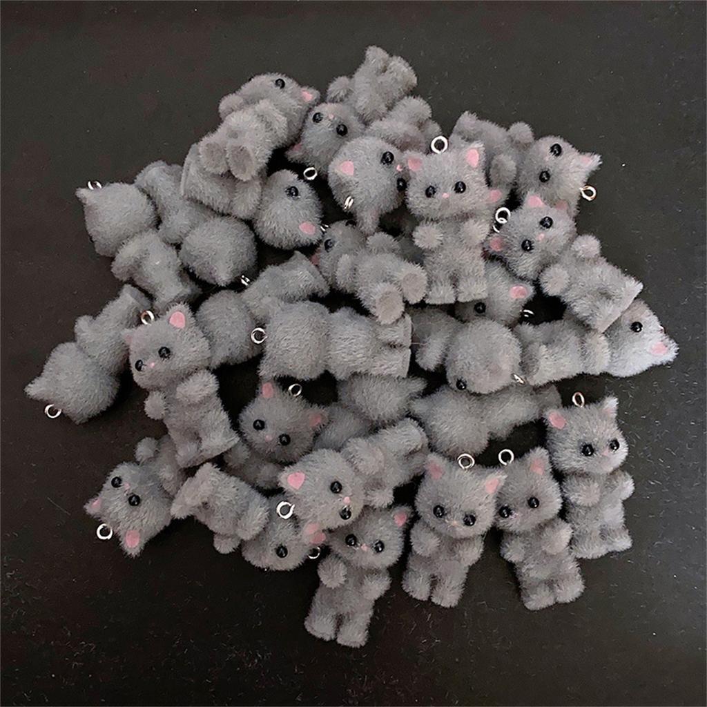2 Piece Flocking Pendants Kawaii Cat Animal Chamrs For Keychain Necklace Pendant DIY Crafts Jewelry Making 3.2x1.8cm