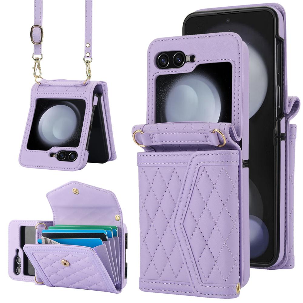 Blocking Card Holder Leather Cover for Samsung Galaxy Z Flip 6 5 4 3 Flip6 Flip5 Flip4 Flip3 5G Crossbody Wallet Phone Case