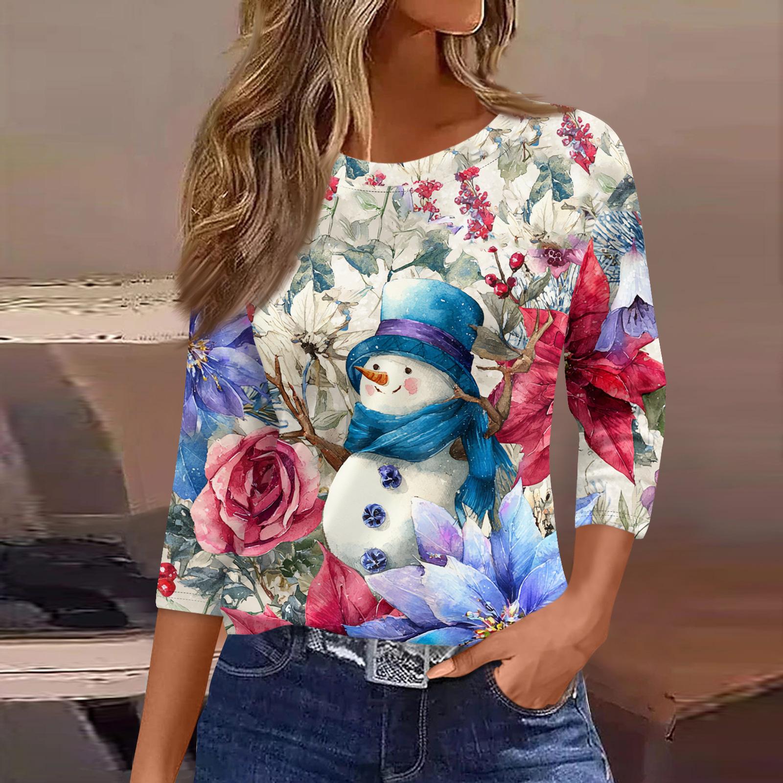

Женские топы с рукавами 3/4, цветочный принт, винтажная мода, повседневные свободные рубашки с круглым вырезом больших размеров L