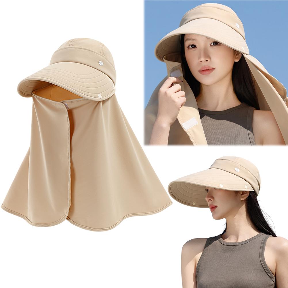 Round Top Large Brim Hat with Neck Flap Face Covering Mask Summer UV Protection Hat Lightweight Sun Visor Hat for Outdoor Travel