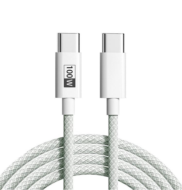 100W Bend-Resistant Male-to-Male Braided Fast Charging Cable for Phones, Tablets & Laptops 1m Braided Fast Charging Cable