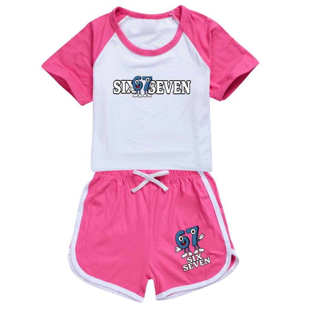 5388 Short Style Boys Girls Steal a Brainrot 67 Printed T-shirt Shorts Tracksuit Clothes Set