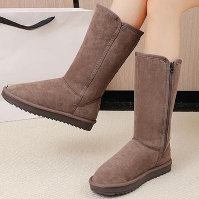 2024 heißer Verkauf Damen Schuhe Zipper frauen Stiefel Winter Runde Kappe Solide Flock Komfortable Warme Niedrigen absätzen Mid-Kalb Schnee Stiefel