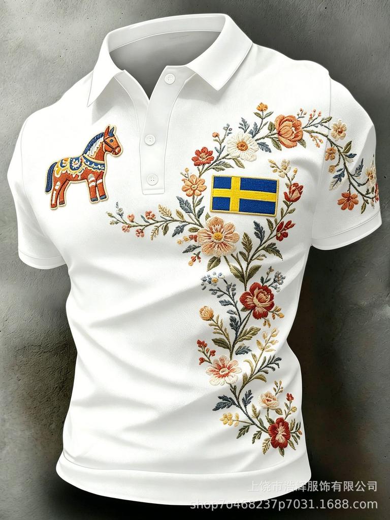 New 3D Printed Men's Retro Fashion Casual Summer Lapel Polo Shirt Top