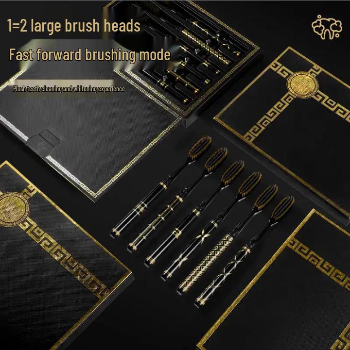 Black Gold 6-Piece Gift Set: Premium U-Shaped Wide Head Toothbrush for Home Teeth Cleaning & Gum Care