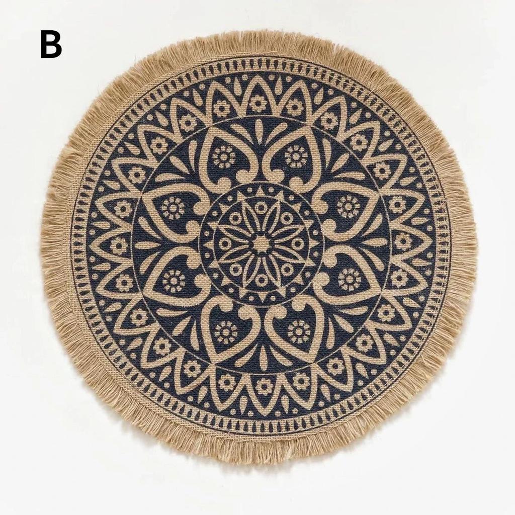 1PC Round Flower Print Table Placemat Nordic Style Non-slip Placemat Heat Insulation Furniture Decoration Mat Coffee Cup Mats LS
