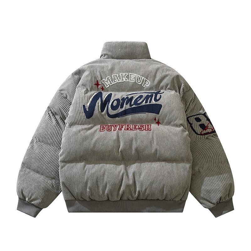 Men's Vintage Retro Embroidered Corduroy Jacket with Stand Collar – Cozy Outerwear for Couples