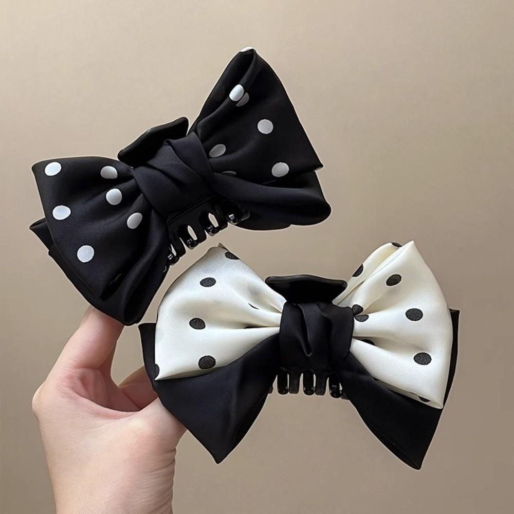 Elegant Polka Dot Bow Clip Bowknot Grab Hair Clip Fashion Ponytail Hair Clip for Women