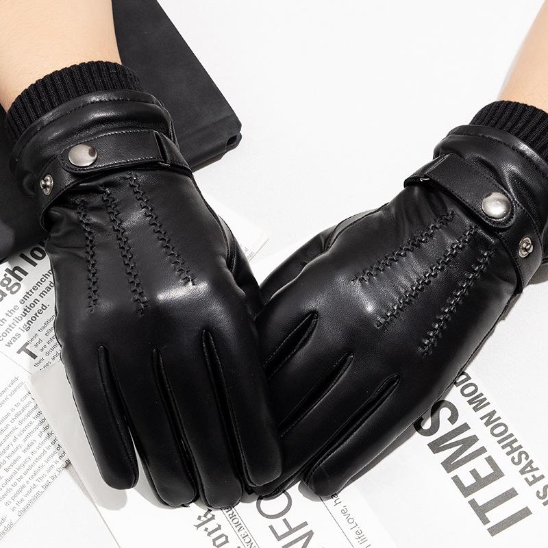 Herren Echtleder Schafsleder Erwachsener Drei Lagen Touchscreen Winter Warm Fahrradhandschuhe