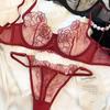 Western, French-style sexy lingerie, ultra-thin mesh rose embroidery, anti-sagging plus-size lingerie set
