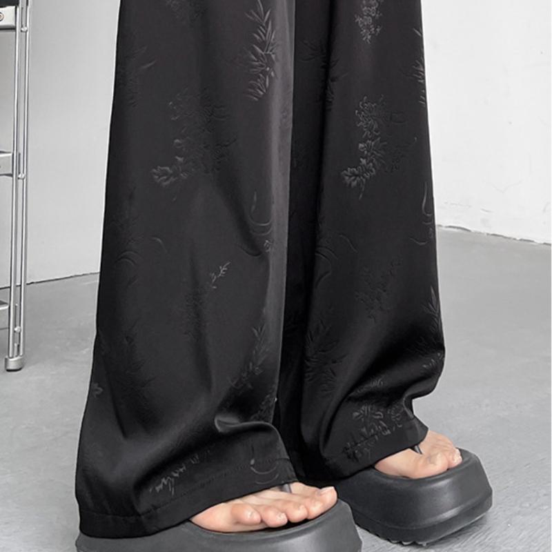 Women's Summer Thin Ice Silk Wide Leg Pants Casual Satin Chinese Style Trousers