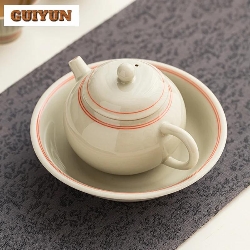 150ml Hand Drawn Double Line Ceramic Teapot Antique Plant Ash Galze Pot Tea Brewing Kettle Tieguanyin Tea Services Supplies Gift