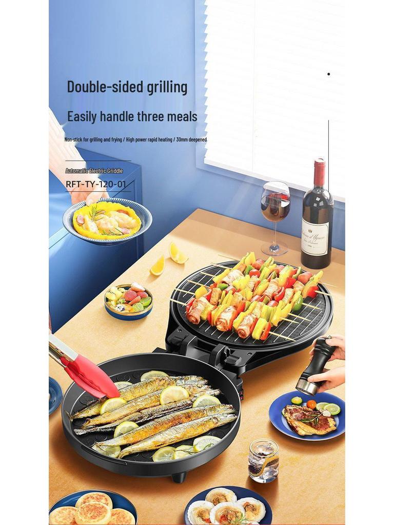 Electric Griddle with Double-Sided Heating: Extra Deep Grill, Barbecue Pot, Baking Pan, and Pancake Maker for Home Use