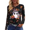 Women's Fashion Long Sleeve Tunic Top with Halloween Print and Side Slits - Round Neck Blouse for Party