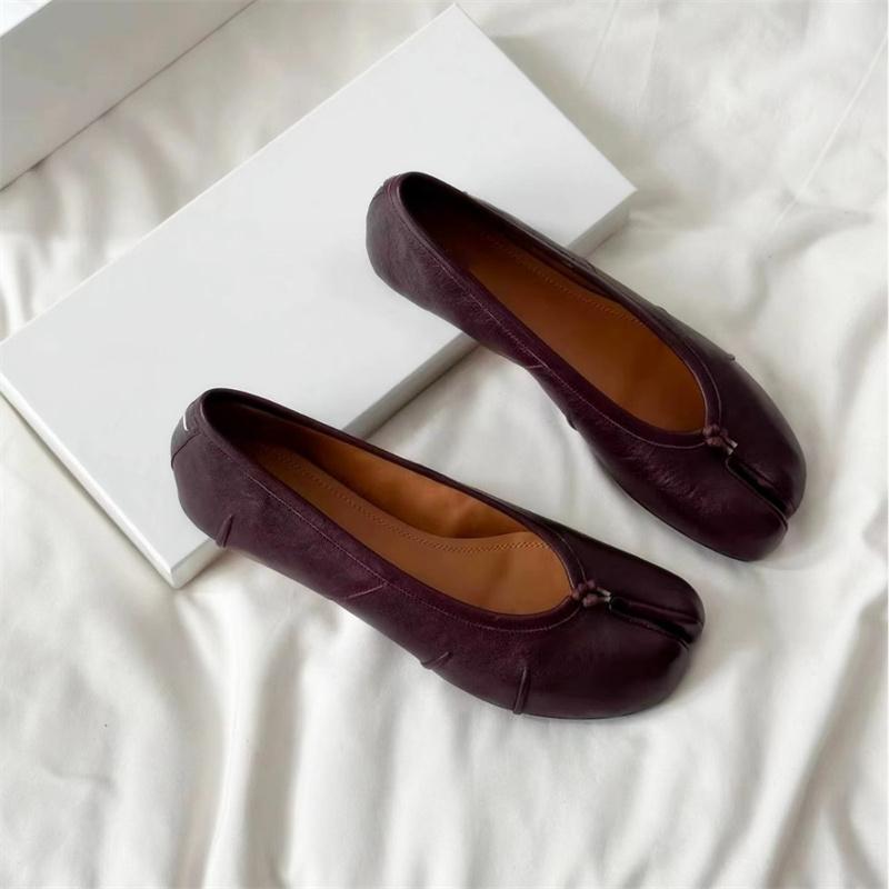 Soleist Split Toe Women Ballet Flats Shoes Soft Leather Comfortable Walking Shoes Retro Slip-on Loafers Ladies Casual Luxury Shoes