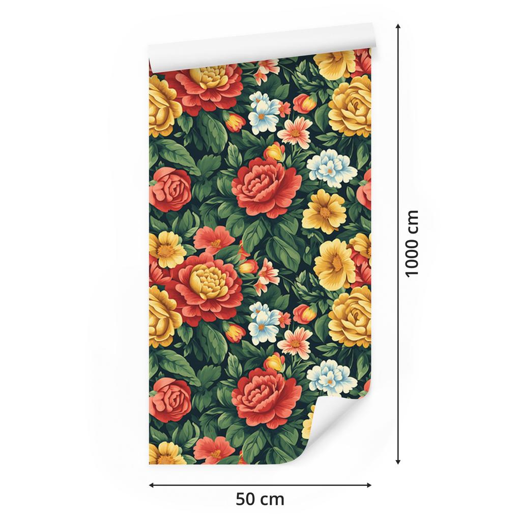 Aesthetic Green and Gold Flowers Wallpaper for Living Room and Bedroom 50x1000