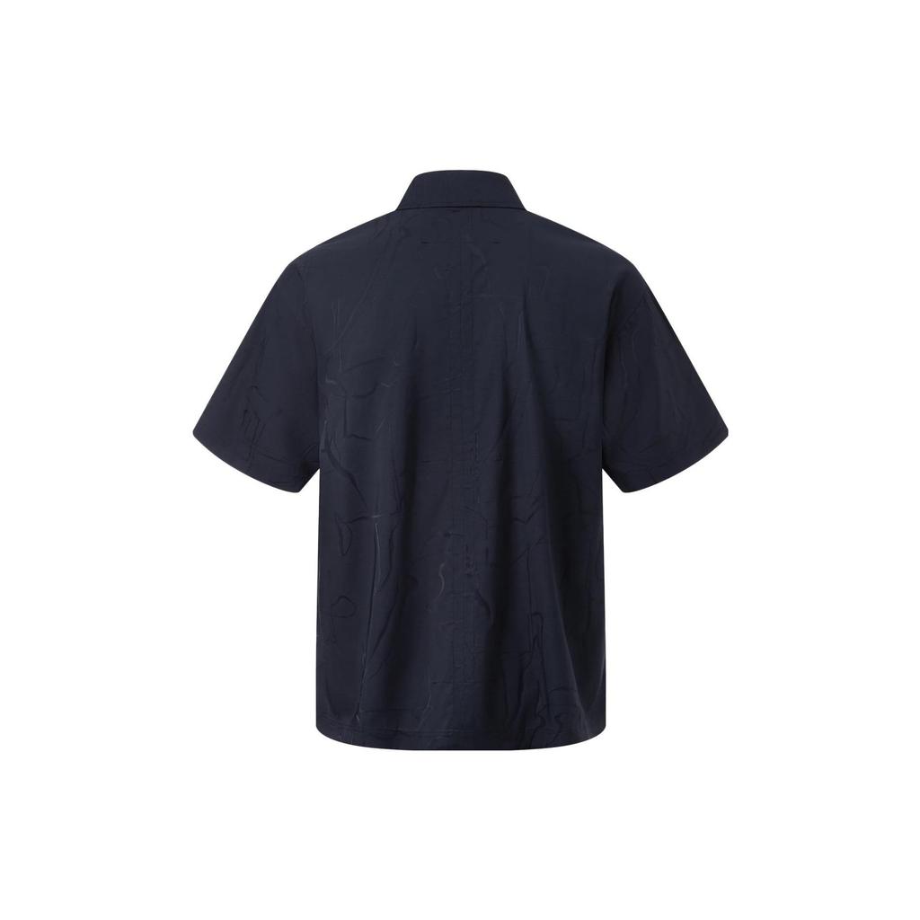Li Ning Jackie Chan Collaboration Kung Fu Series Solid Color Loose Casual Short Sleeve Shirt Men Shirts Charcoal-Black ASHT013-2