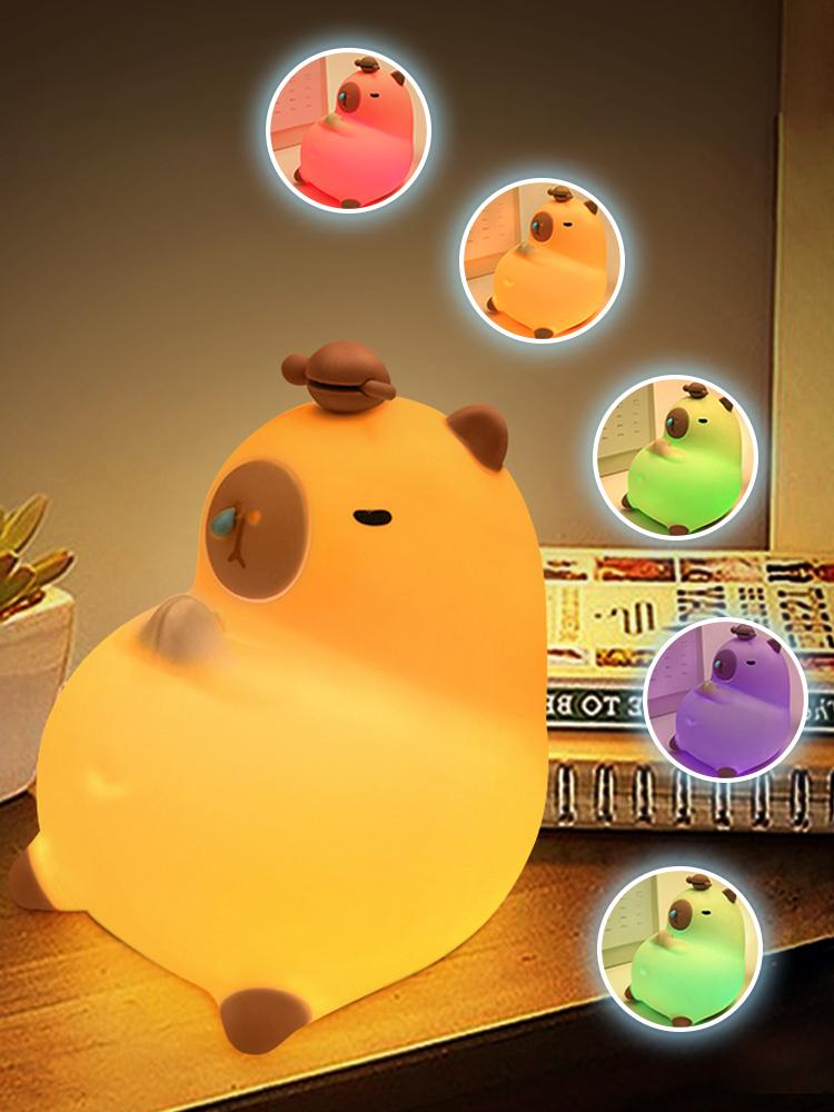 Cute Cartoon Capybara Silicone LED Night Light USB Rechargeable Timing Dimming Sleep Night Lamp Children Room Decor RGB Warm