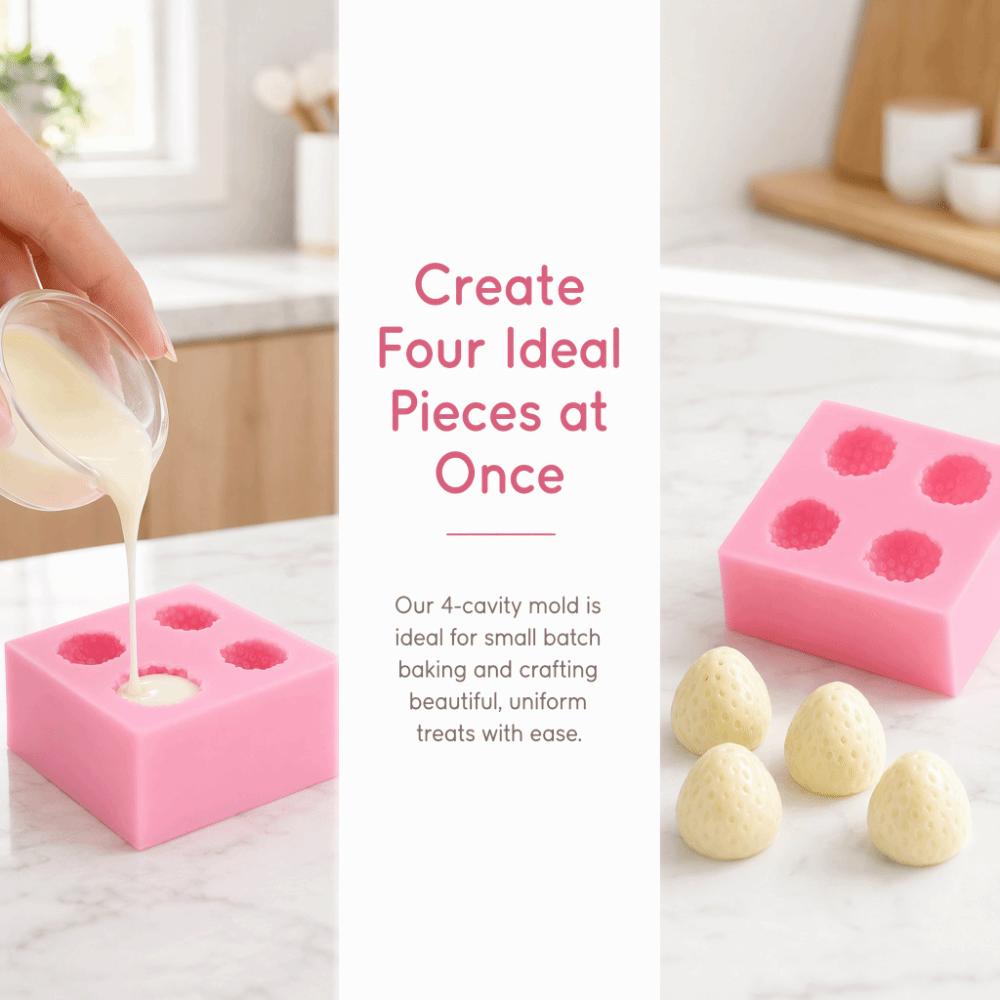 4-Cavity Strawberry Silicone Mold 3D Strawberry Shape Fondant Mold Chocolate Mold Candy Making