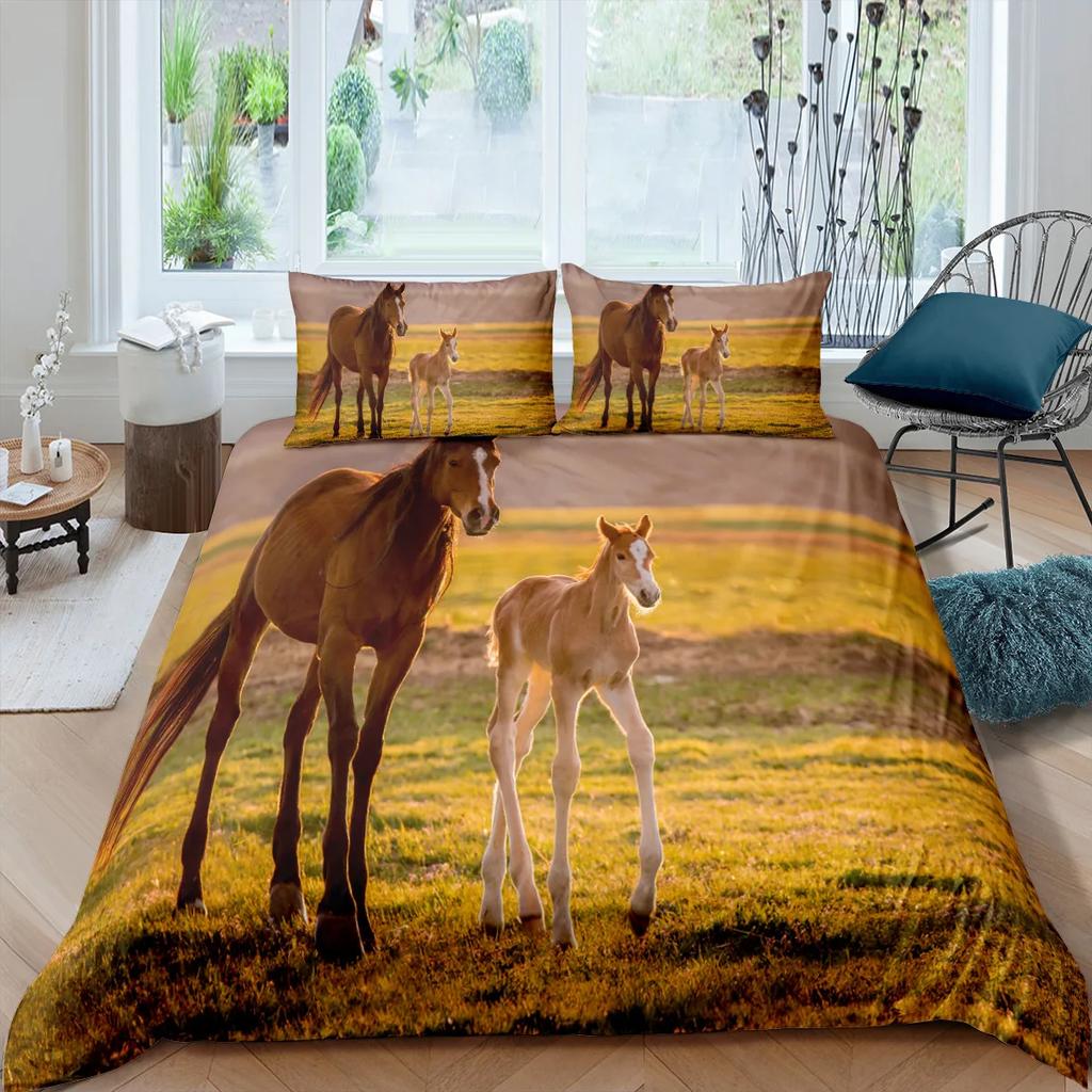 Galloping Horse Bedding Set Califking 260X240 Luxury Bed Comforter Double Home Duvet Set Cover Queen Size Pillowcases 2/3Pcs