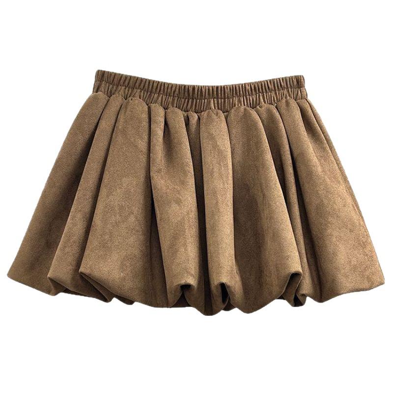 Korean Style Faux Suede Women's Fluffy Slimming Half-Skirt for Autumn/Winter