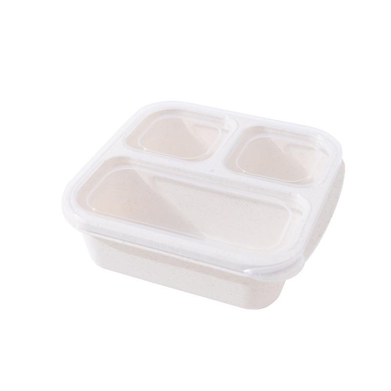 Three Compartment Wheat Straw Bento Box for Fruit, Snacks, and Pastries - Fresh-Keeping and Portable for Outdoor Travel Lunches