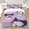 3pcs Kuromi's Playful Adventures Pattern Bedding Three-Piece Set (1 Cover + 2 Pillowcases, No Fillings),  Soft and Comfortable S055