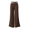 Damenhose mit hohlem Gürtel, Temperament, Schlaghose, hohe Taille, lässige Hose mit weitem Bein